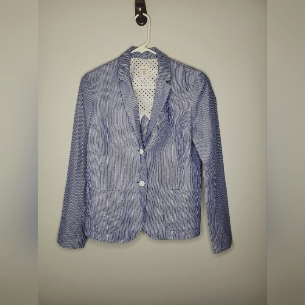 Gap  Womens Size 10 The Academy Blazer Navy & White Linen Blend Preppy Classic